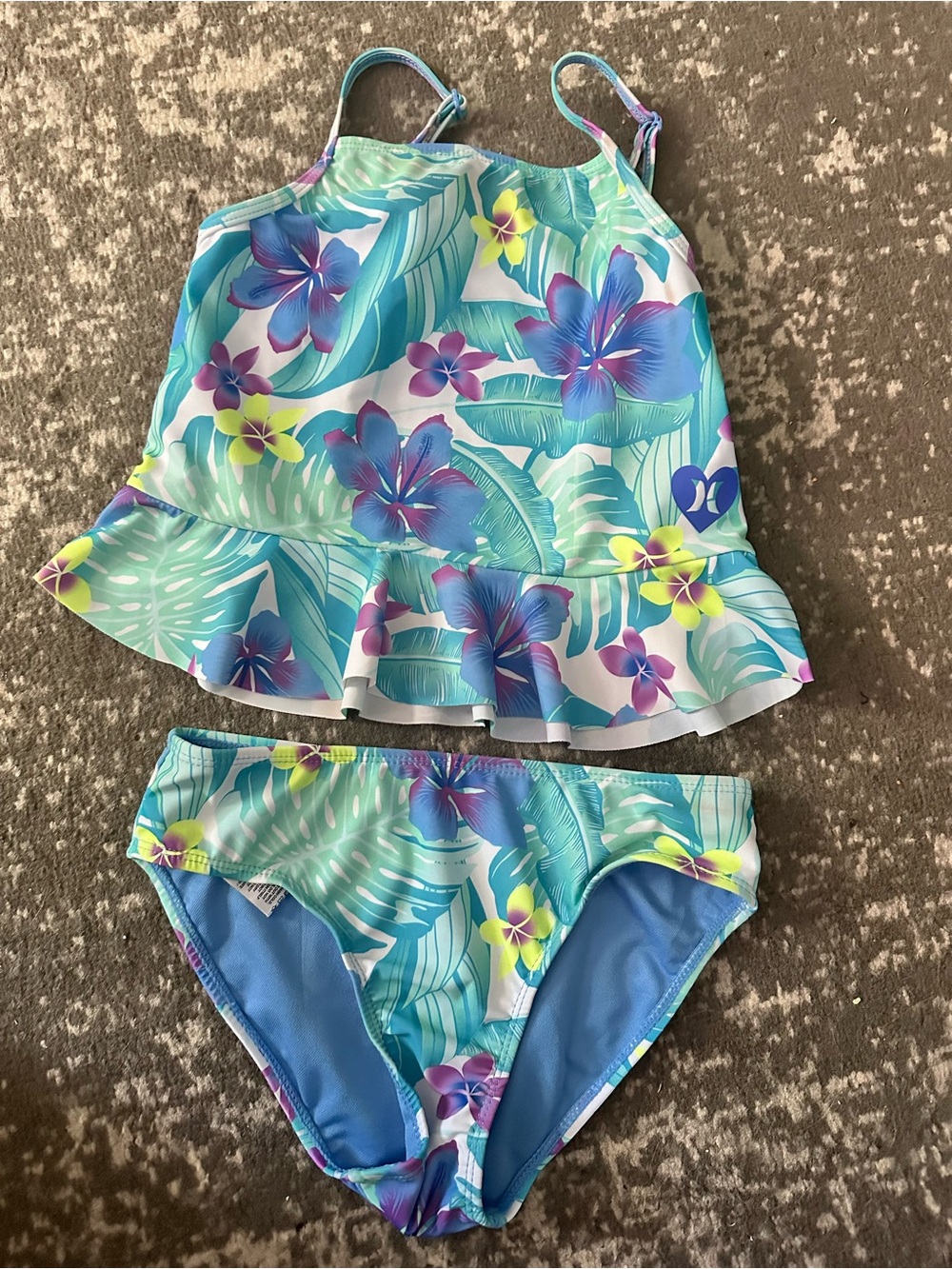 Hurley Girls Floral Ruffle Tankini - Teal, Blue & Purple